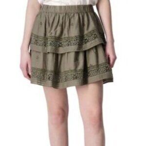 Lucky Brand Olive Green Layered Mini Skirt sz Medium NWT Goblincore Embroidered